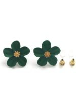 Eligant flower stud Earrings - Emerald - Image 2