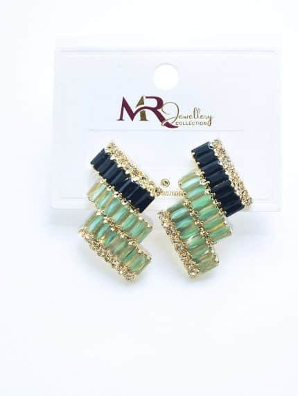 Luxry 18k gold plated Cz Earrings - Aquamarine & Black