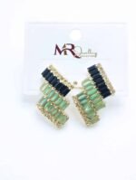Luxry 18k gold plated Cz Earrings - Aquamarine & Black