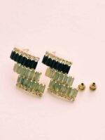 Luxry 18k gold plated Cz Earrings - Aquamarine & Black - Image 2