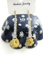 14K Gold plated Rhinestone gold rose Drop pair - Image 2