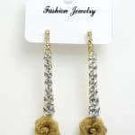 14K Gold plated Rhinestone gold rose Drop pair