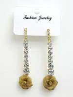 14K Gold plated Rhinestone gold rose Drop pair
