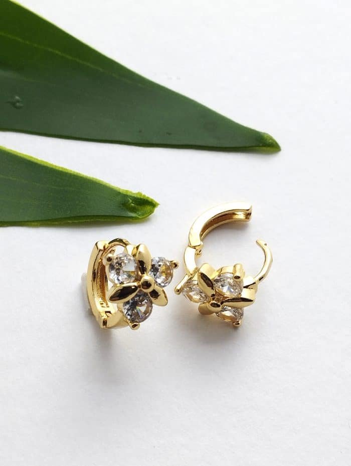 Crystal flower round hoops - Crystal & Gold - Image 2