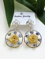 14K Gold plated gold rose flower Gemstonw Earrings
