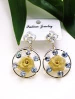 14K Gold plated gold rose flower Gemstonw Earrings - Image 2
