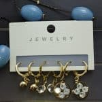 Rhinestone round Drop Earrings - Golden Set of 3