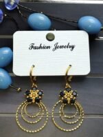 Stylish jewel charms 3 layered hoops - Black & Golden