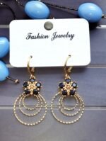 Stylish jewel charms 3 layered hoops - Black & Golden - Image 2