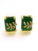 Eligant cubic stone leaf ziconia earstuds - Bottle green