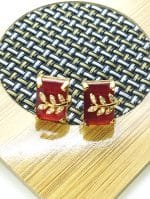 Eligant cubic stone leaf ziconia earstuds - Maroon - Image 2