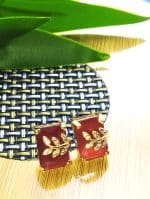 Eligant cubic stone leaf ziconia earstuds - Maroon - Image 3