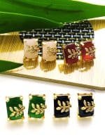 Eligant cubic stone leaf ziconia earstuds - Maroon - Image 4