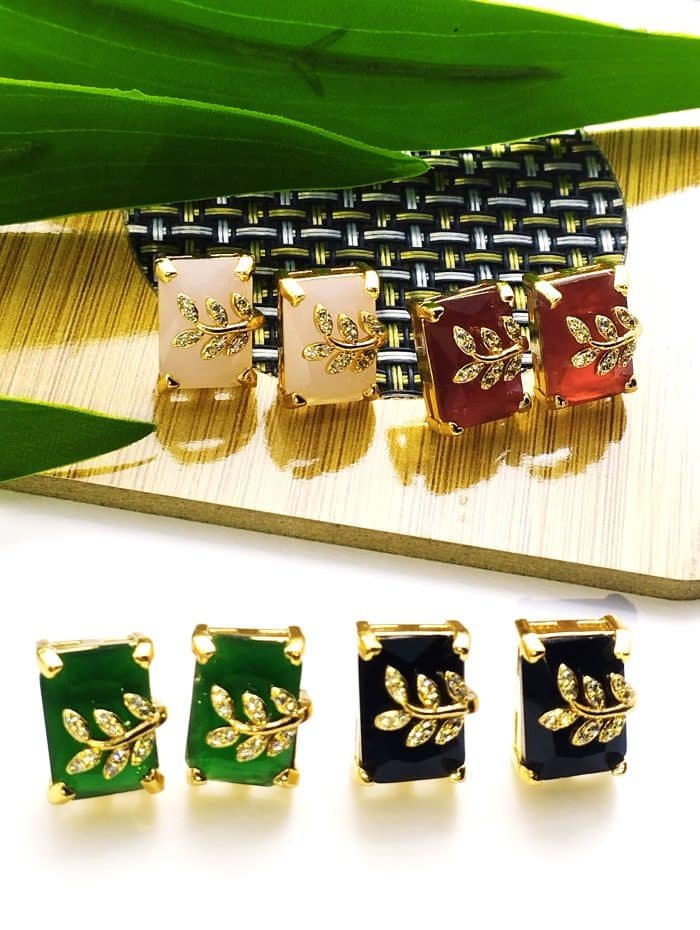 Eligant cubic stone leaf ziconia earstuds - Maroon - Image 4