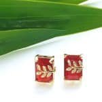 Eligant cubic stone leaf ziconia earstuds - Maroon