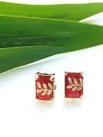 Eligant cubic stone leaf ziconia earstuds - Maroon