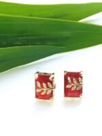Eligant cubic stone leaf ziconia earstuds - Maroon