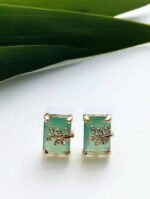Eligant cubic stone leaf ziconia earstuds - Aquamarine
