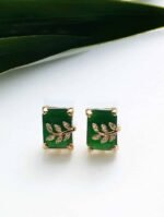Eligant cubic stone leaf ziconia earstuds - Bottle green - Image 2