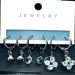 Rhinestone round Drop Earrings - Silver Set of 3