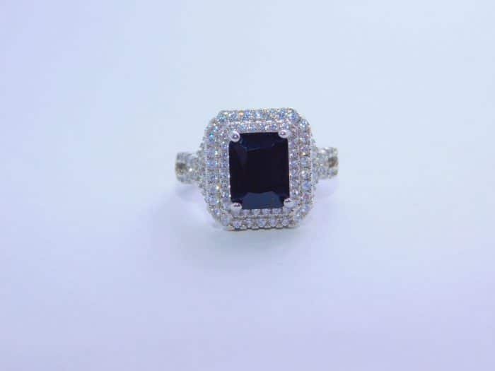 sterling silver platinum zirconia cubic stone bridal ring - BLACK - Image 7