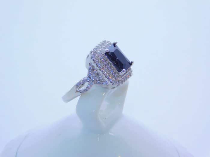 sterling silver platinum zirconia cubic stone bridal ring - BLACK - Image 5