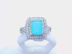 sterling silver platinum zirconia cubic stone bridal ring - Aquamarine - Image 2