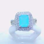sterling silver platinum zirconia cubic stone bridal ring - Aquamarine