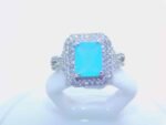 sterling silver platinum zirconia cubic stone bridal ring - Aquamarine