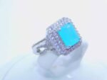 sterling silver platinum zirconia cubic stone bridal ring - Aquamarine - Image 4