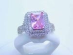 sterling silver platinum zirconia cubic stone bridal ring - Rose pink - Image 2