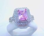 sterling silver platinum zirconia cubic stone bridal ring - Rose pink