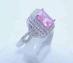 sterling silver platinum zirconia cubic stone bridal ring - Rose pink - Image 3