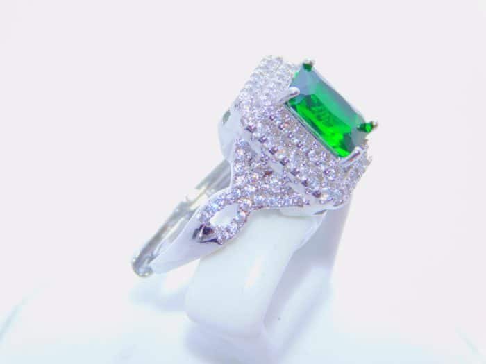 sterling silver platinum zirconia cubic stone bridal ring - Emerald - Image 3