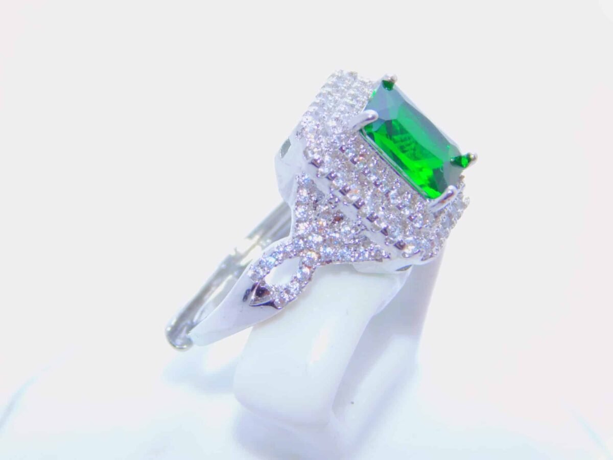 sterling silver platinum zirconia cubic stone bridal ring - Emerald - Image 3