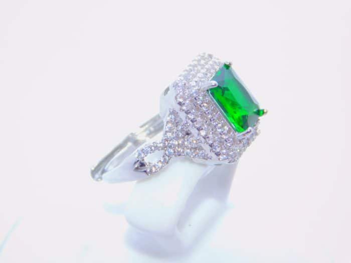 sterling silver platinum zirconia cubic stone bridal ring - Emerald - Image 2