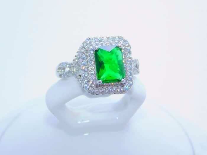 sterling silver platinum zirconia cubic stone bridal ring - Emerald - Image 4