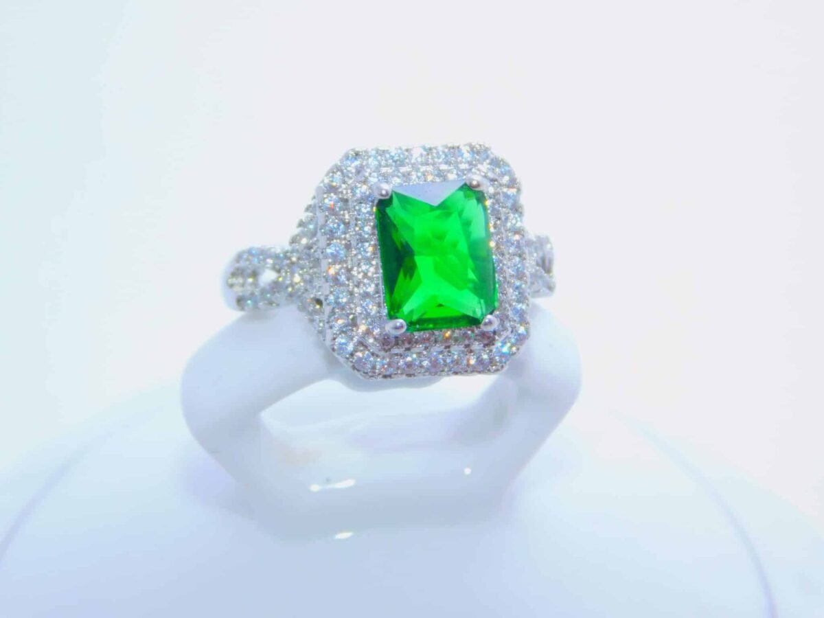 sterling silver platinum zirconia cubic stone bridal ring - Emerald - Image 4