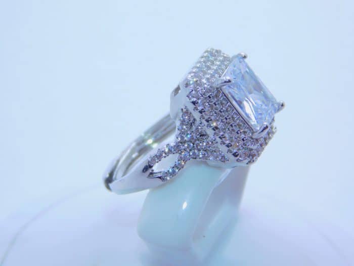 sterling silver platinum zirconia cubic stone bridal ring - pure Crystal - Image 3
