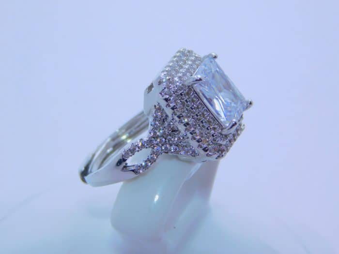 sterling silver platinum zirconia cubic stone bridal ring - pure Crystal - Image 2