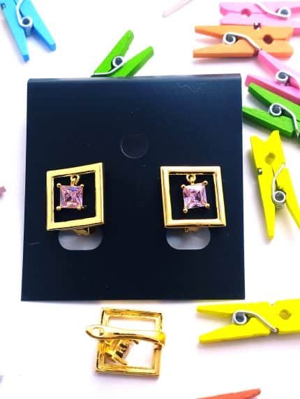 Trendy Metal Geomatric studs - Pink