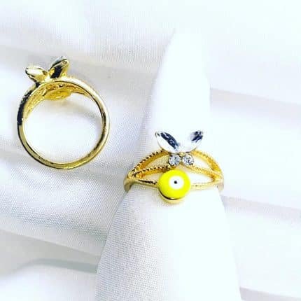 Lucky Evil Eye C zircon Butterfly  Turkish Ring - Yellow