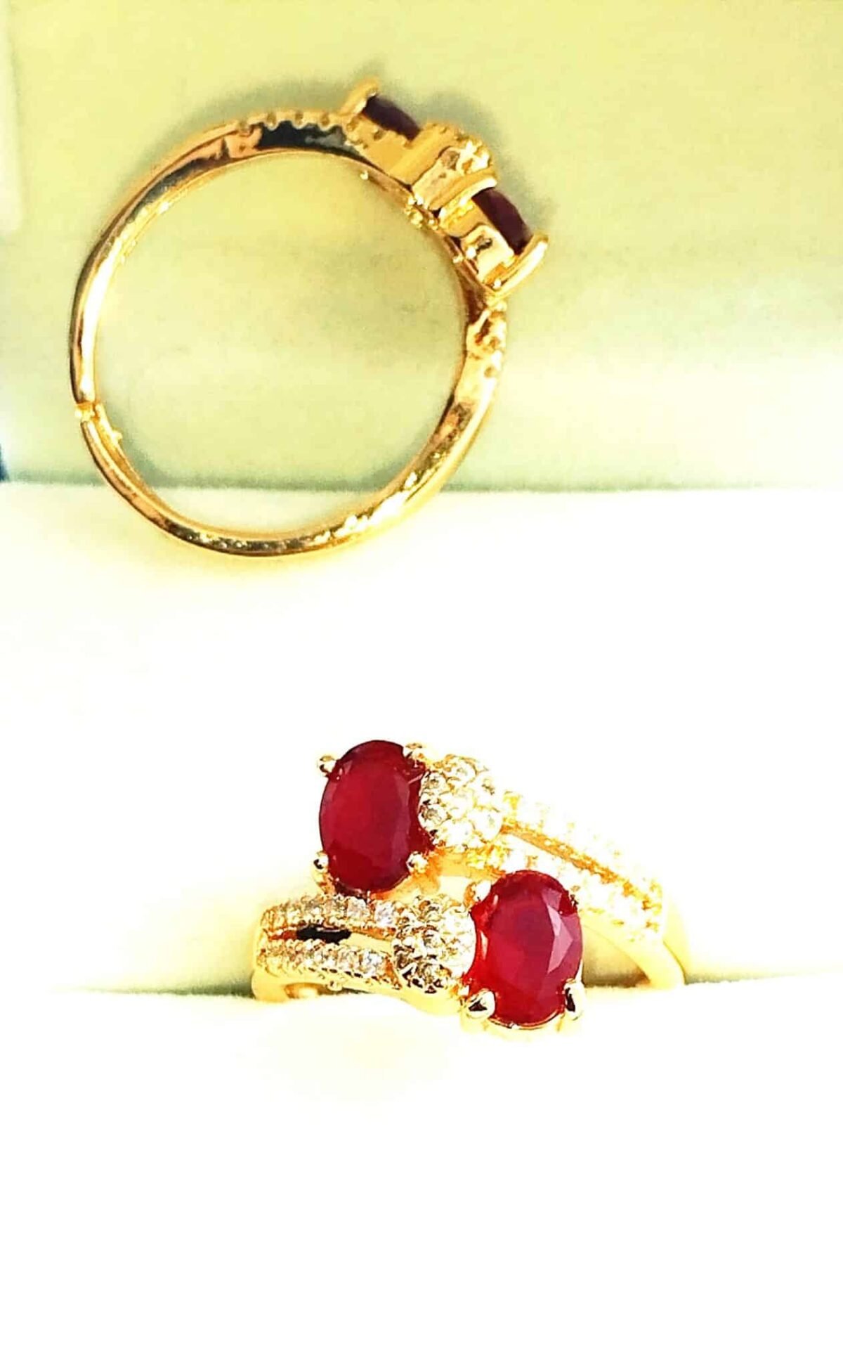 Carat Gold plated cubic zirconia Ring - light siam Red - Image 2