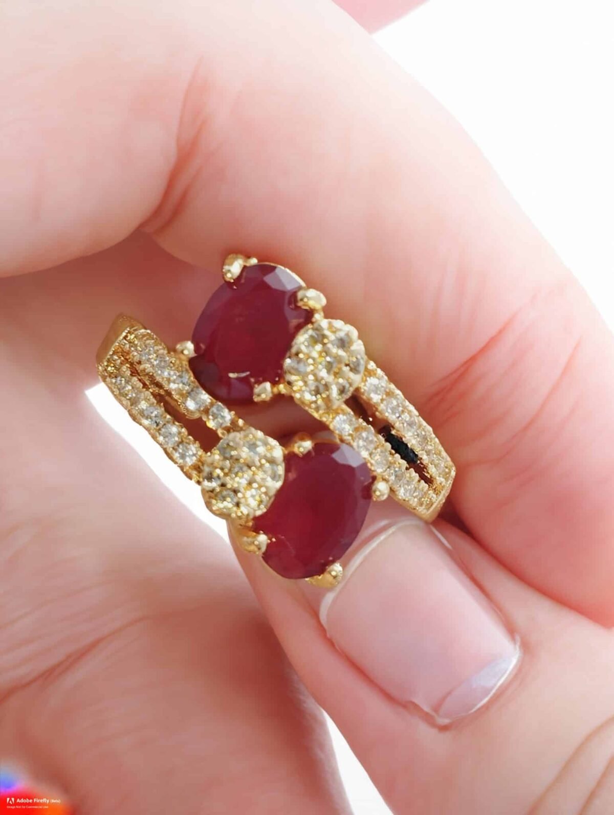 Carat Gold plated cubic zirconia Ring - light siam Red - Image 3