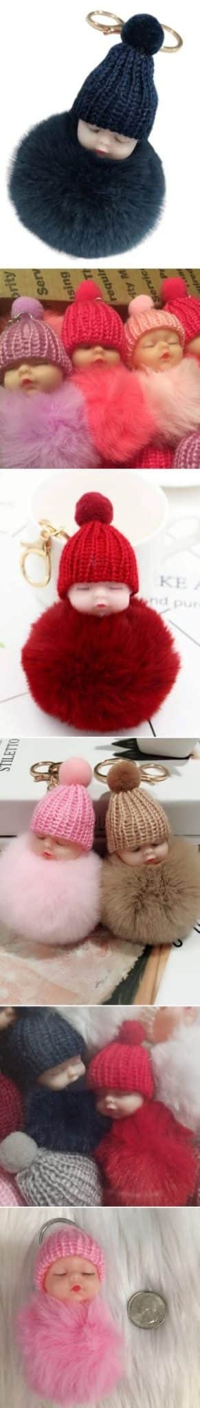 cute sleeping baby faux fur keychain - Image 13