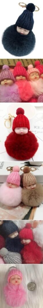 cute sleeping baby faux fur keychain - Image 13
