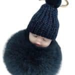 cute sleeping baby faux fur keychain