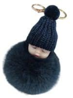 cute sleeping baby faux fur keychain