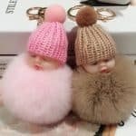 cute sleeping baby faux fur keychain - Image 4