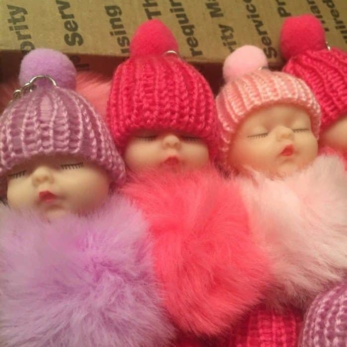 cute sleeping baby faux fur keychain - Image 6